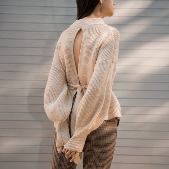 Pixie Market Belted Balloon Sleeve Sweater - sz Medium - Picture 2 of 12